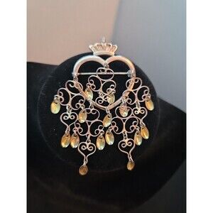 Vintage Scandinavian Sterling Silver Norwegian Wedding Brooch Made In Denmark